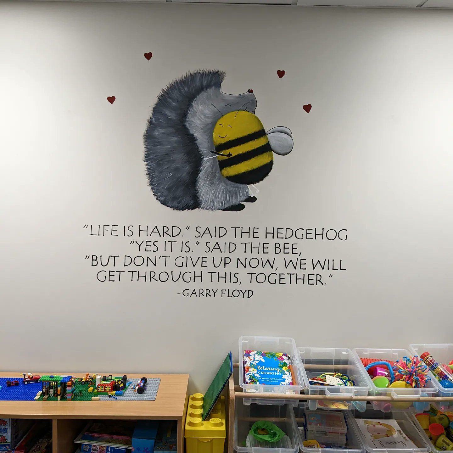 hedghog bee mural book quote for brambles primary in middlesbrough
