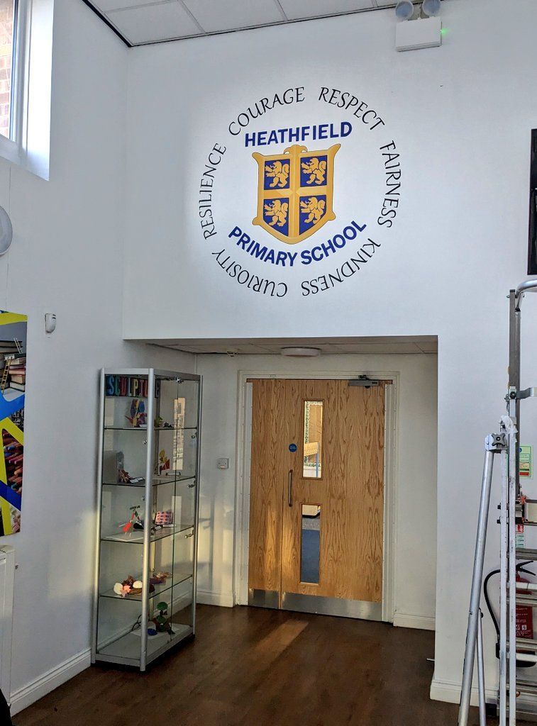 Heathfield Primary School entrance logo values mural Darlington Education