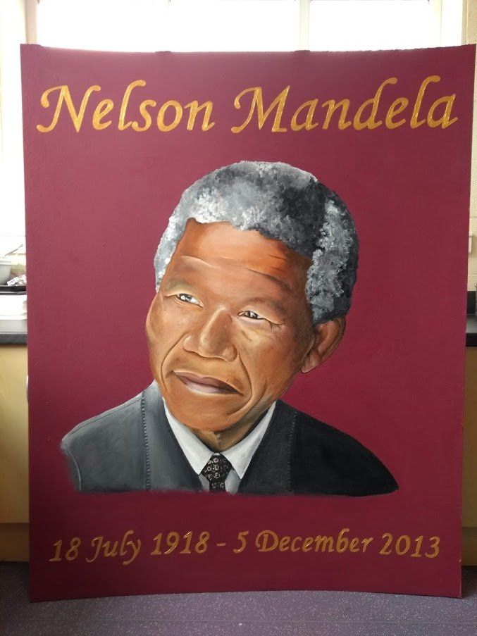 Nelson Mandela hand painted portrait acrylic on board