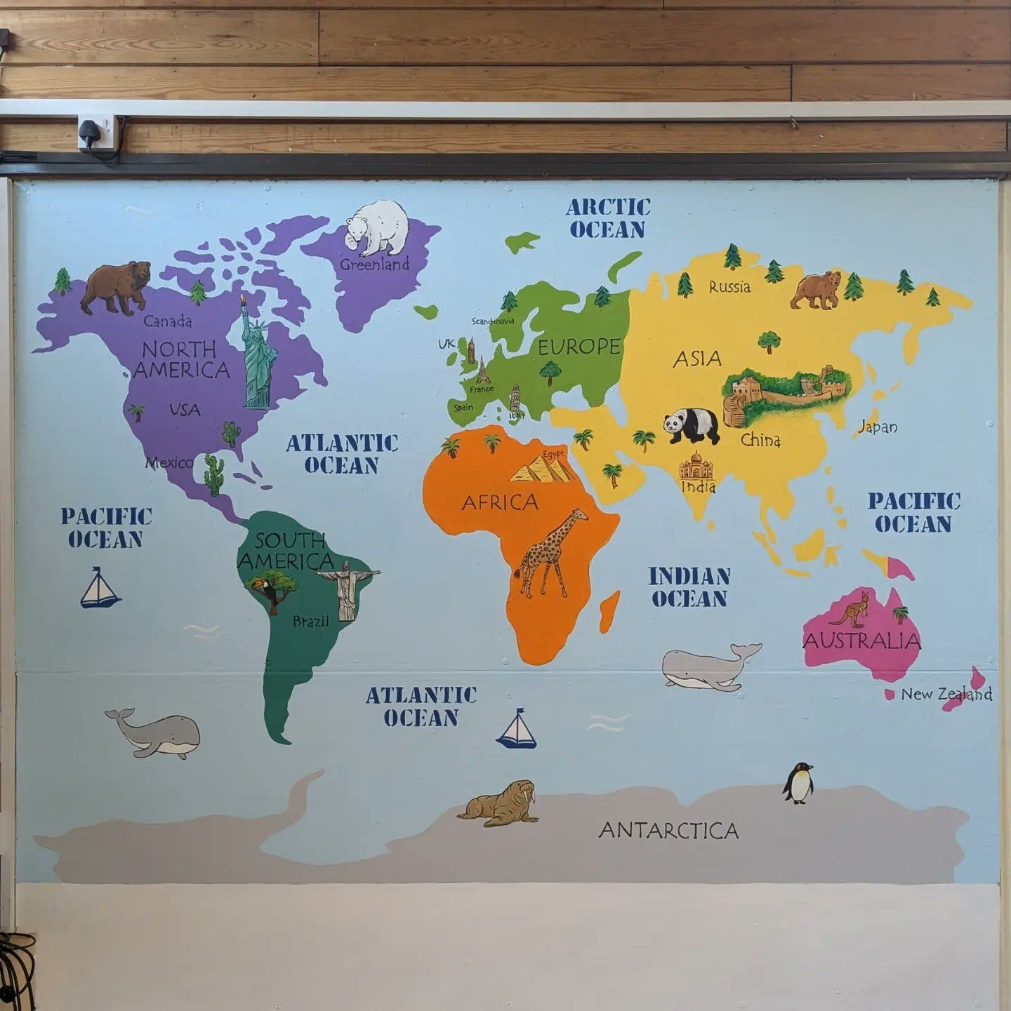 world map mural at the Lakes Primary in Redcar education learning children
