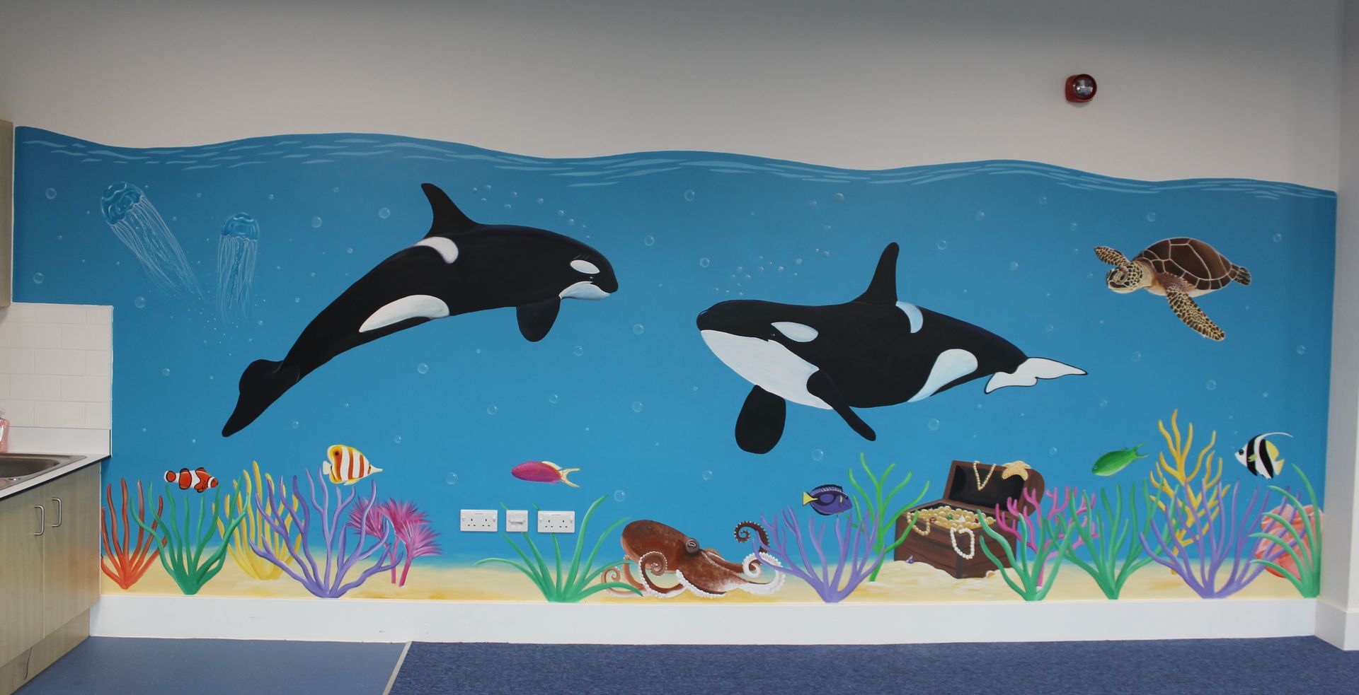 Hand painted primary school murals Stockton Teesside north east England UK