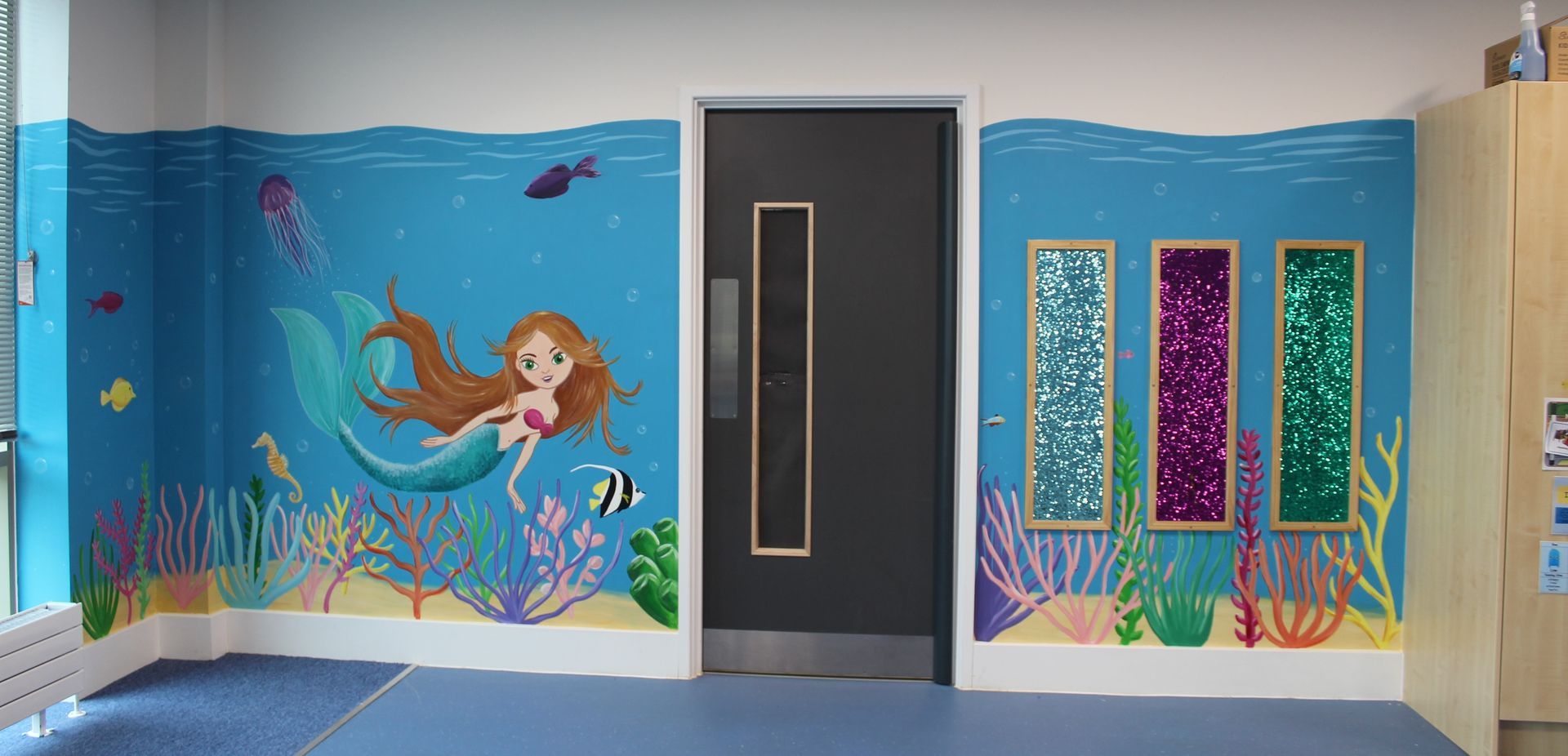 Hand painted primary school murals Stockton Teesside north east England 