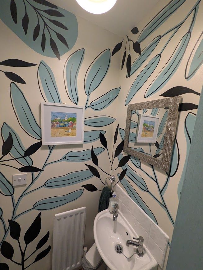 modern contemporary cloakroom mural with leaf pattern 