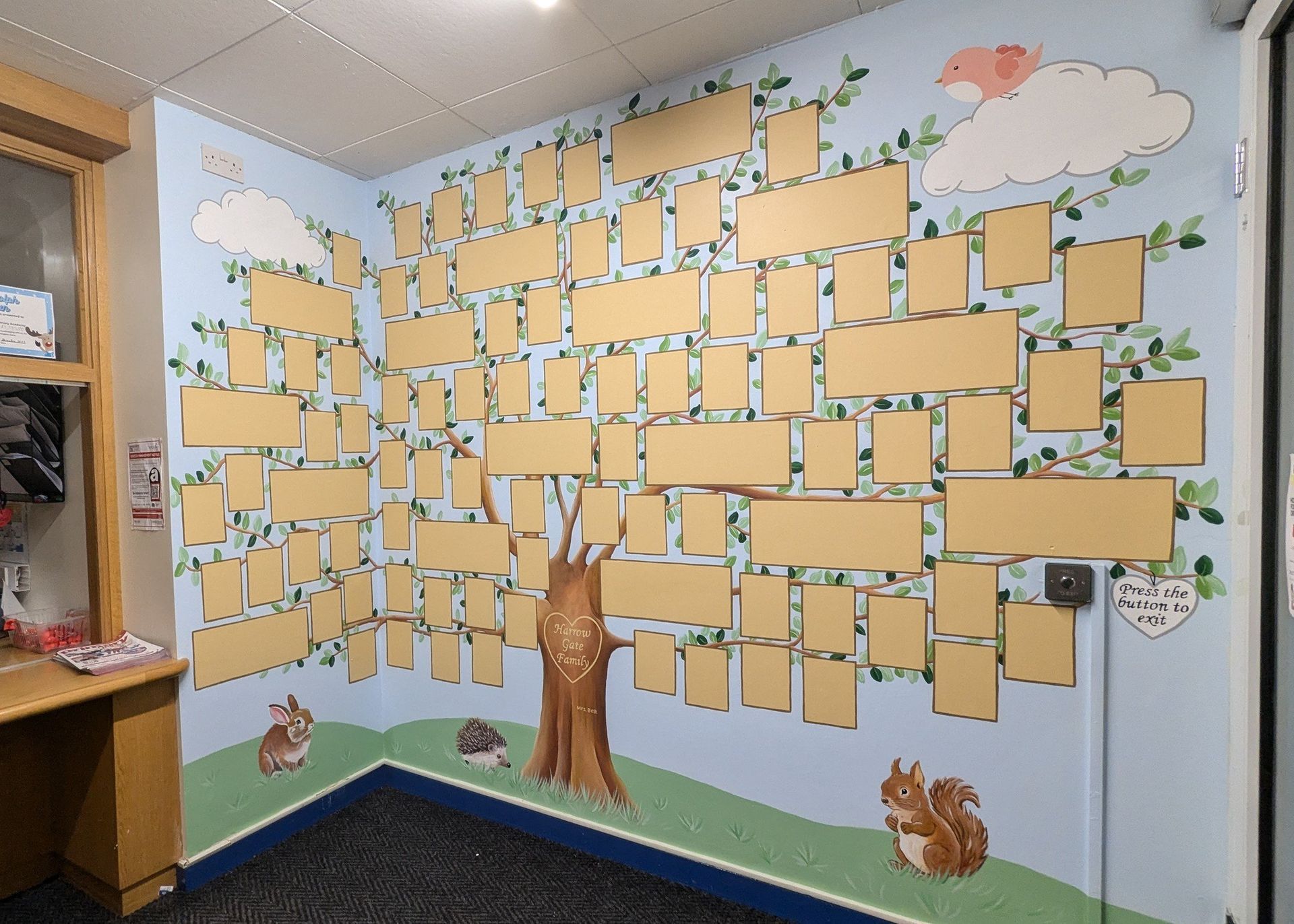 family tree in entrance of harrow gate primary hardwick stockton
