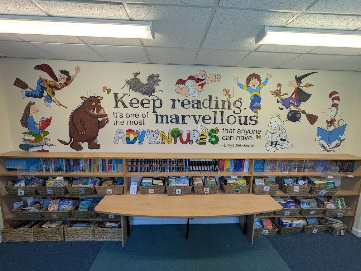 Hand painted primary school murals Stockton Teesside north east England UK