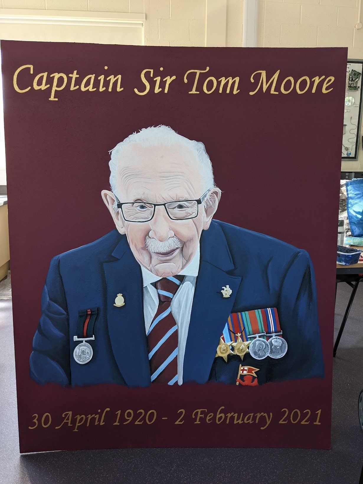 sir captain tom moore portraint painted for a primary school
