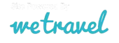 Turquoise handwritten “wetravel” logo on a white background