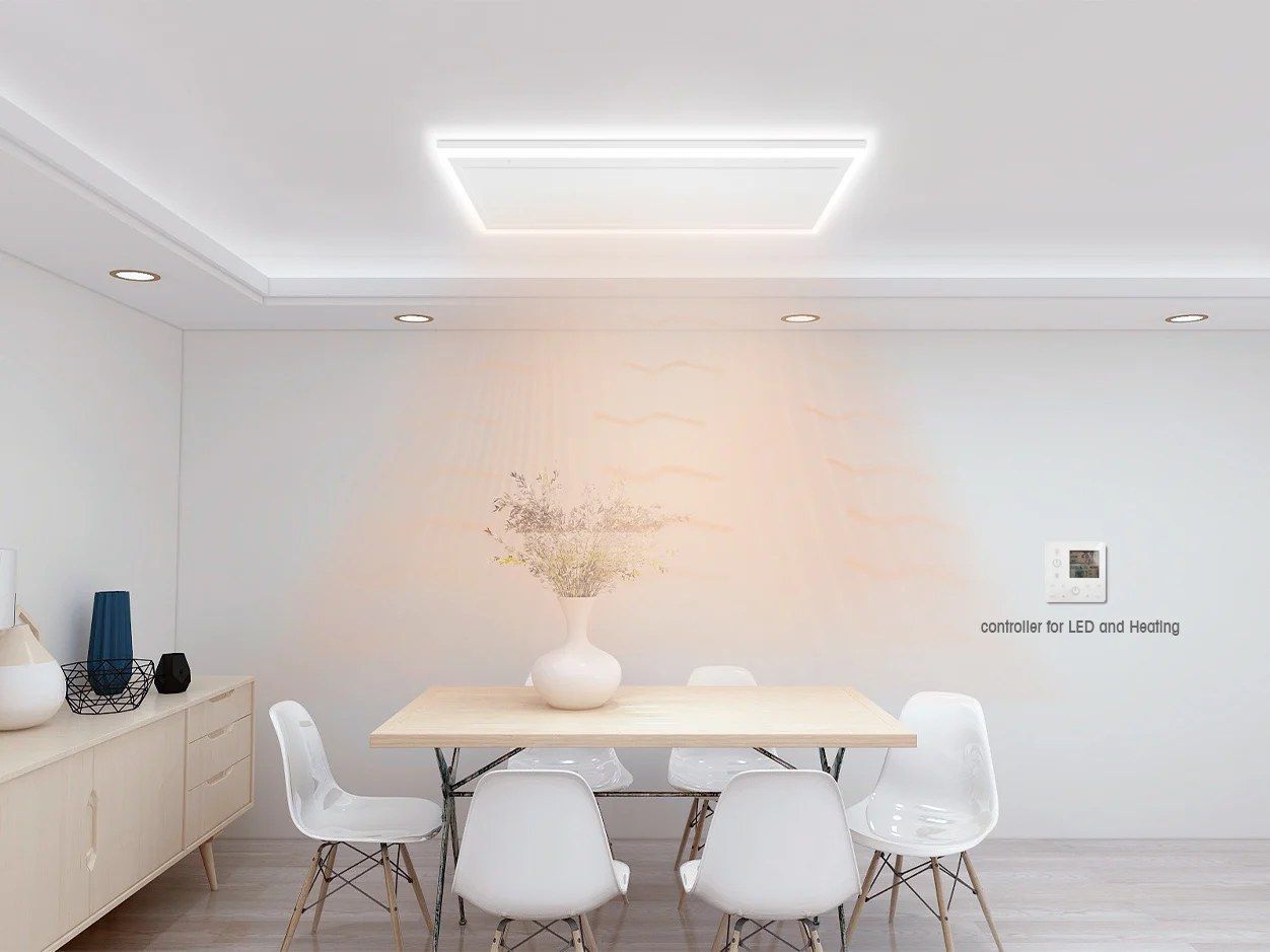 Infrarood-warmtepaneel met geïntegreerde ledverlichting aan het plafond