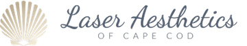Laser Aesthetics of Cape Cod logo with gold seashell icon and gray script text