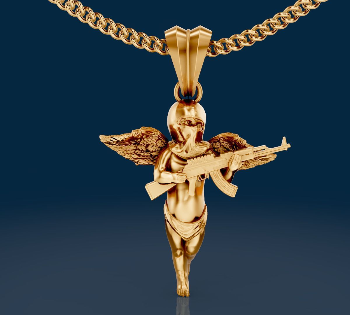 Angel W/Ak & Shiesty Mask Gold Vermeil (With Chain)