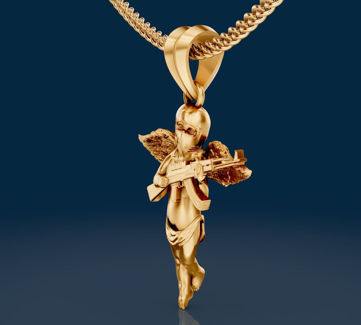 Angel W/Ak & Shiesty Mask Gold Vermeil (With Chain)