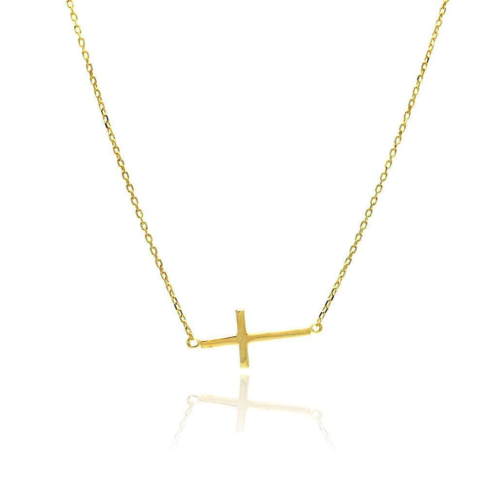 Modern 14K Gold Sideways Cross Necklace