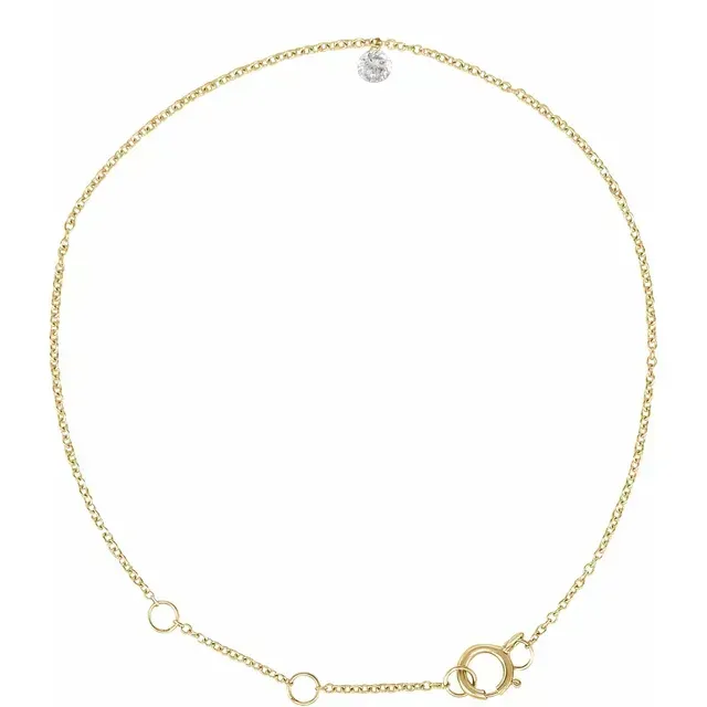Classic Diamond Solitaire Anklet – Solid 14K Gold, 1/6ct Natural Diamond
