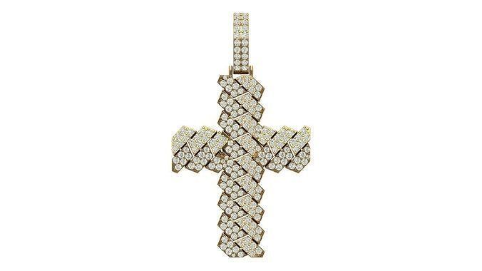 “Soicy Cuban Cross Pendant” Solid 14k Gold