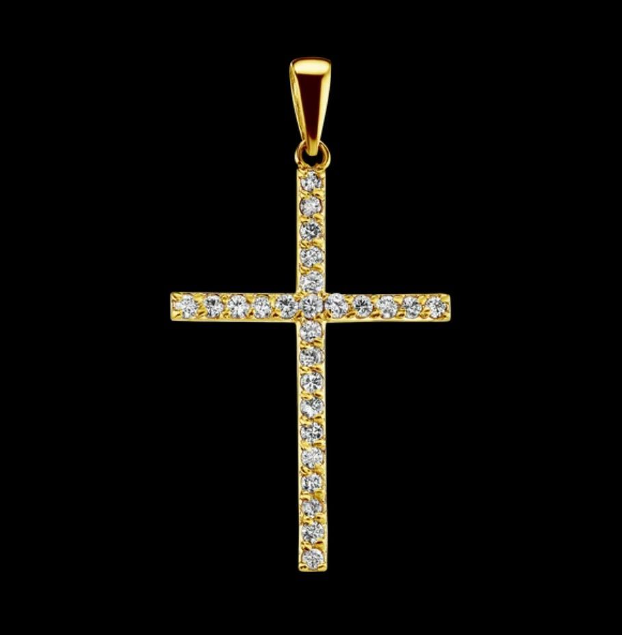“Sanctuary Slim” – 14K Gold & Diamond Cross Modern edge, eternal spirit.