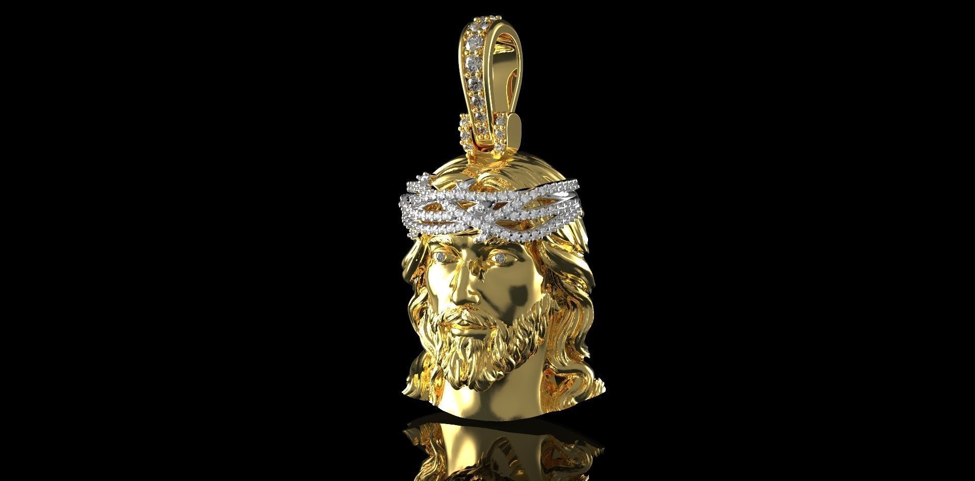 “Crown of Light” Iced Jesus Piece Pendant 14k Gold Vermeil