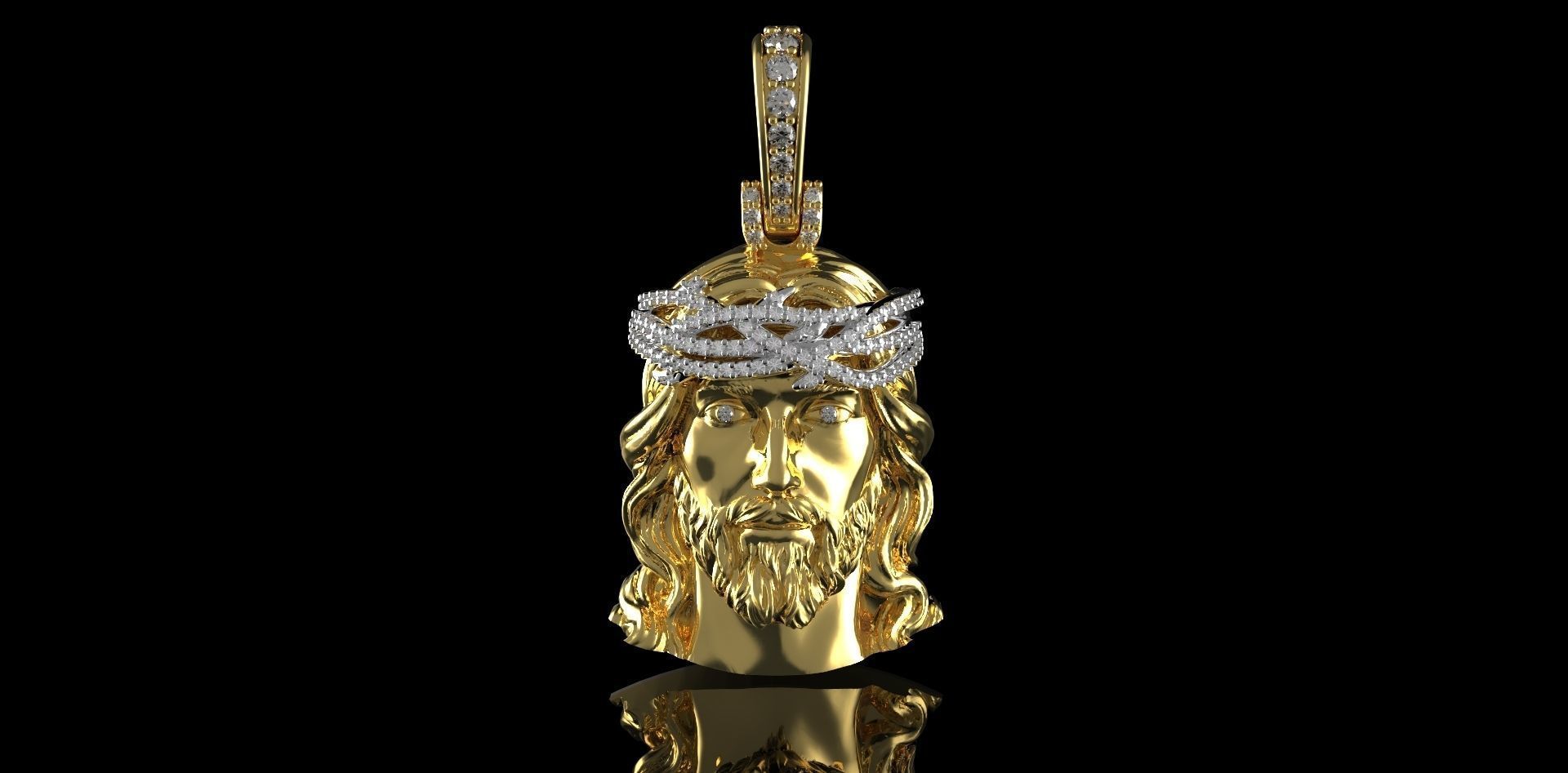 “Crown of Light” Iced Jesus Piece Pendant 14k Gold Vermeil