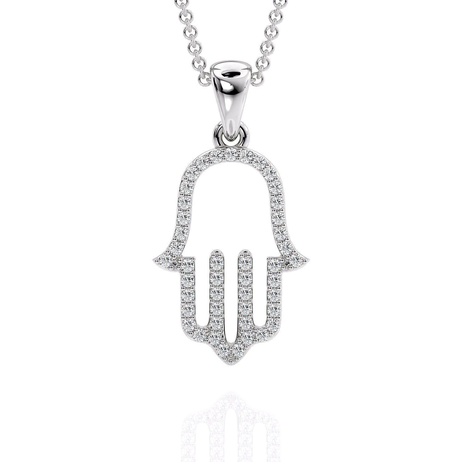 Divine Protection Hamsa Pendant .925 Silver w/VVS Moissanite w/18
