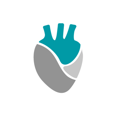 Un'icona stilizzata di un cuore, divisa in tre sezioni colorate in verde acqua, grigio chiaro e grigio scuro su sfondo bianco.