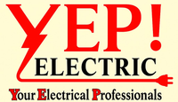 Logo for Yep! Electric: Red lightning bolt, red and black text, and a plug icon.