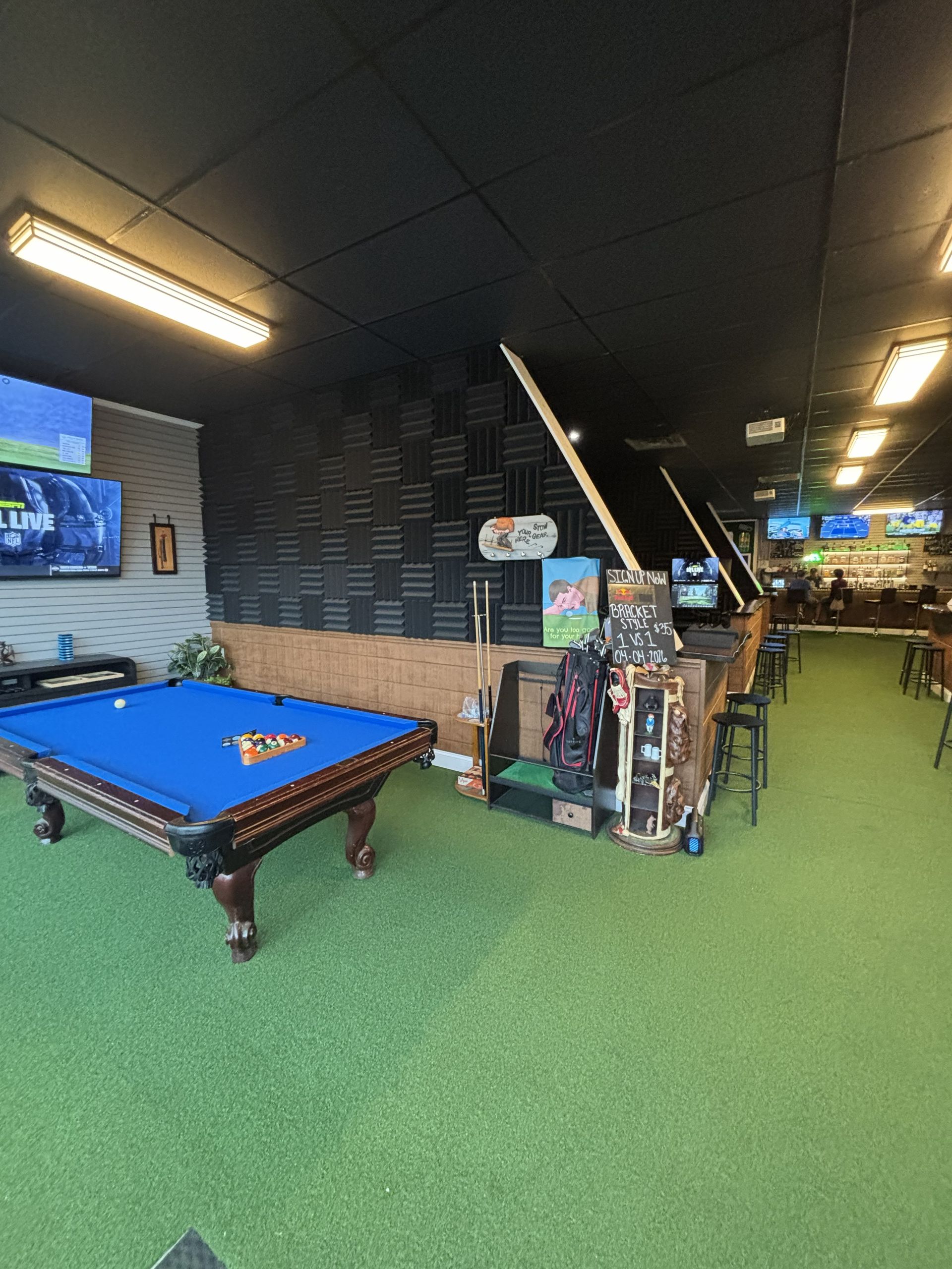 front of georgies bunker blue pool table