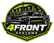 4Front Customs logo with black classic car over neon green city skyline