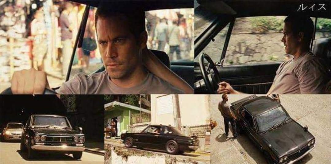 A car chase montage with a man driving and black cars speeding and crashing at night.