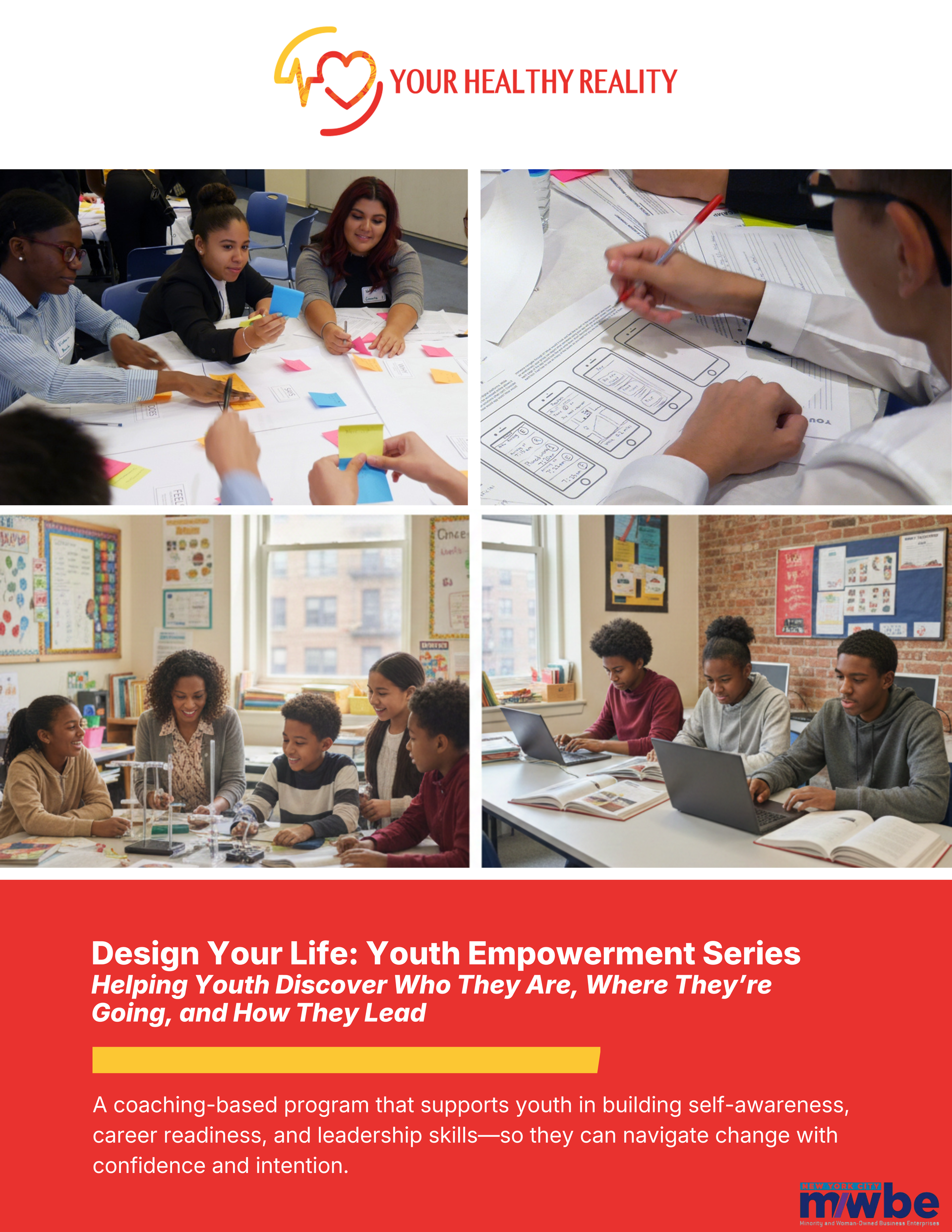 Poster promoting a youth empowerment series with photos of young people in group activities.