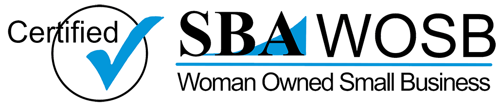 Certified SBA WOSB - Woman Owned Small Business logo with a blue checkmark.