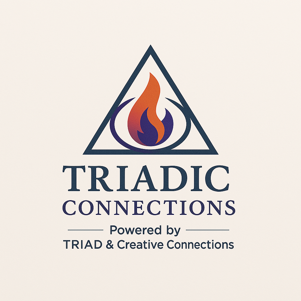 Logo: Blue triangle with flame, text 