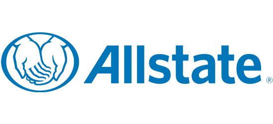 A blue allstate logo with two hands shaking