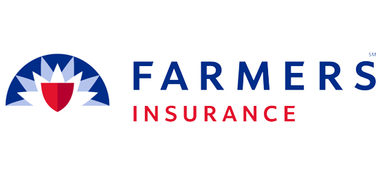 A farmer 's insurance logo with a red , white and blue shield.