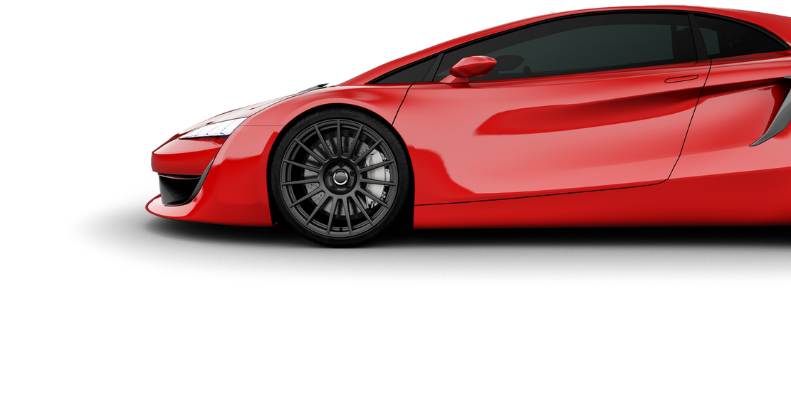 A red sports car is sitting on a white surface.