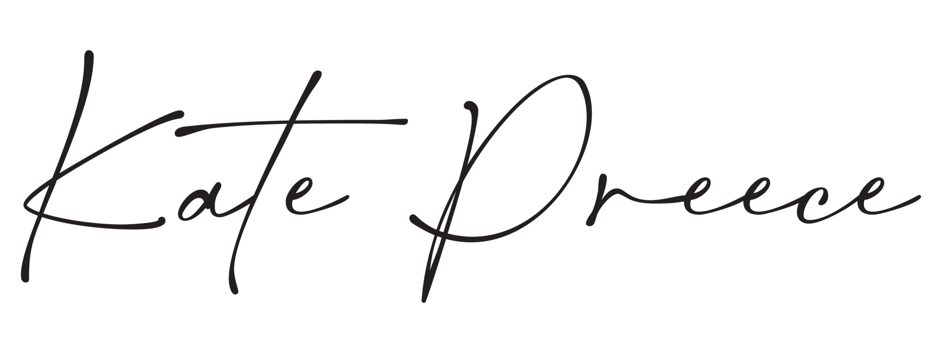 a black and white signature of Kate Preece on a white background .