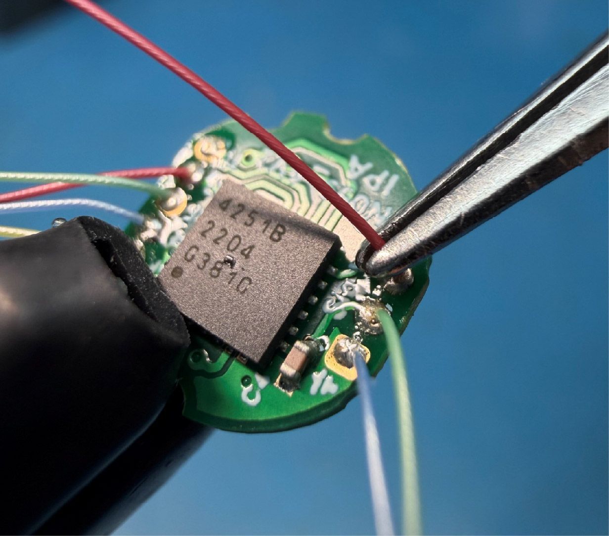 Close up on an IUA strain gauge amplifier being wired at PCM.