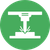 Green and white circular icon of a CNC machine.