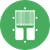 Green and white circular icon of a strain gauge
