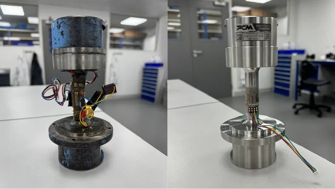 Load cell repair before and after.