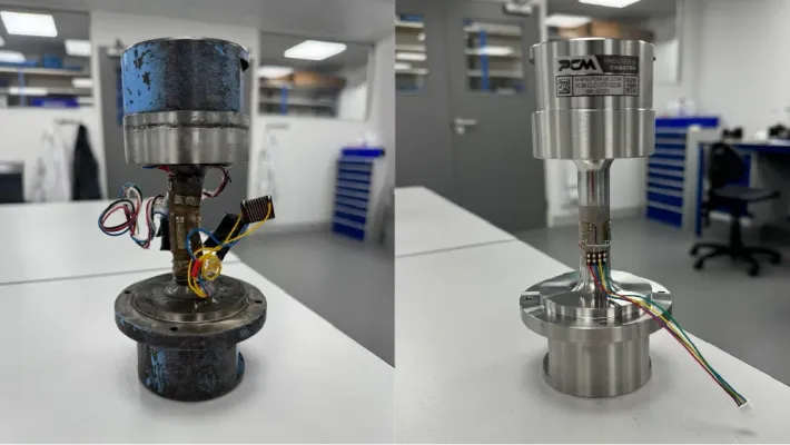 Load cell repair before and after.