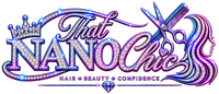 Stylized purple and blue logo reading &ldquo;That NANO Chic&rdquo; with scissors and flowing hair