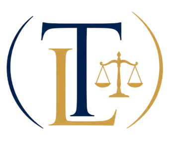 Blue and gold law firm logo with a large T, L, and scales of justice