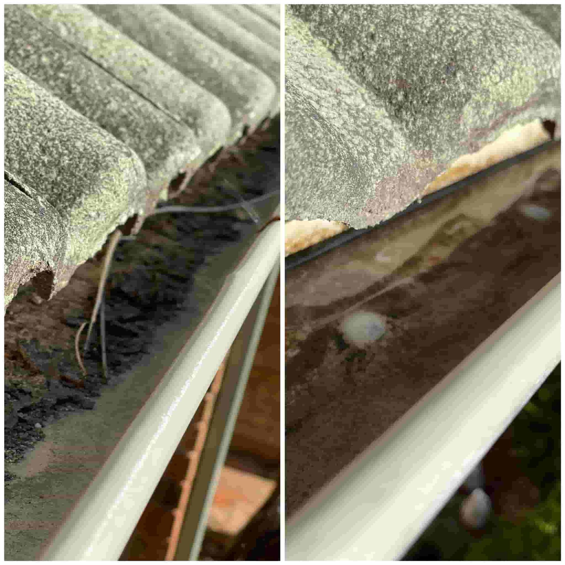 Split View of a Residential Gutter Before and After Being Cleaned — South Coast Pressure Washer in Warilla, NSW