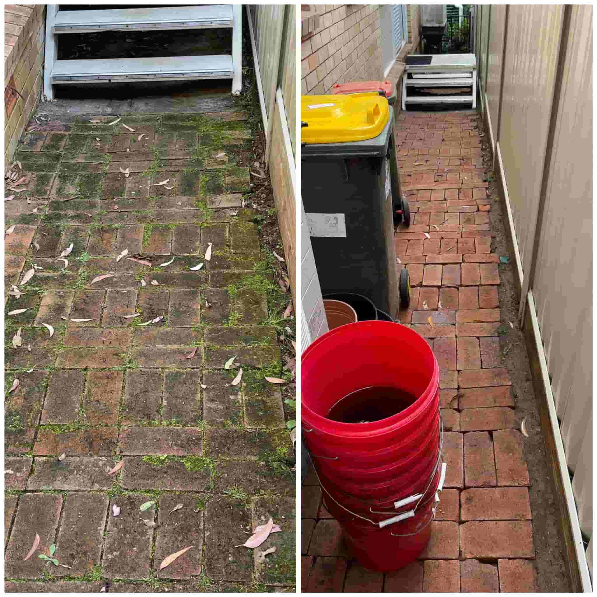 A Side-by-side Comparison of a Brick Path Before and After Cleaning — South Coast Pressure Washer in Warilla, NSW