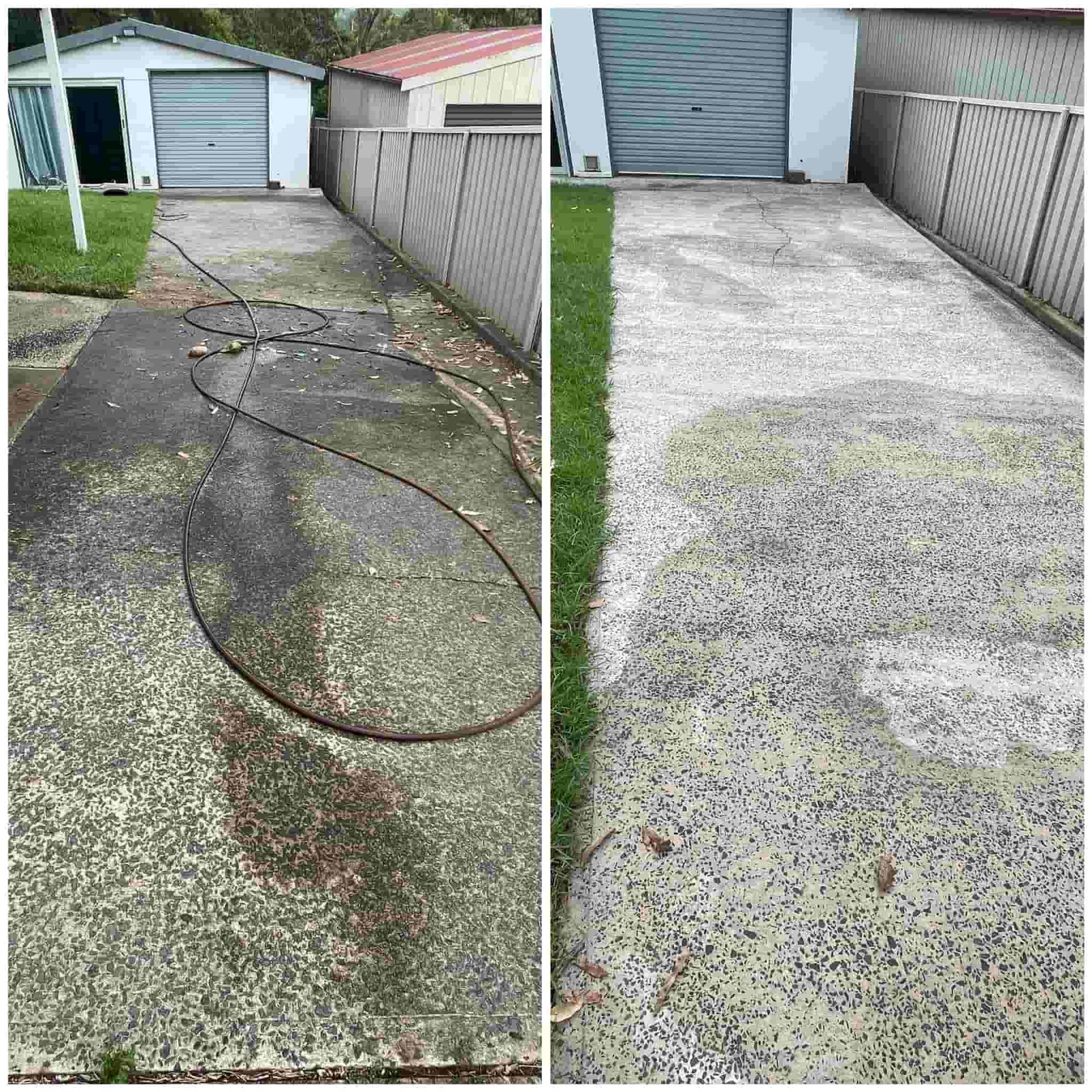 Before And After Comparison of a Driveway Being Pressure Washed — South Coast Pressure Washer in Warilla, NSW