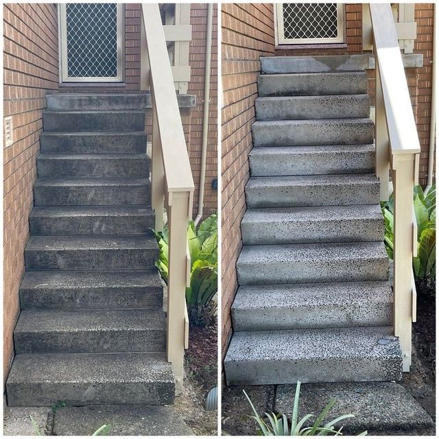 A Before and After Comparison of Concrete Steps — South Coast Pressure Washer in Warilla, NSW