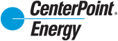 The Centerpoint energy logo is a blue circle with a line through it.