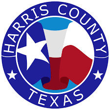 A logo forHarris countyTexas with a Texas flag