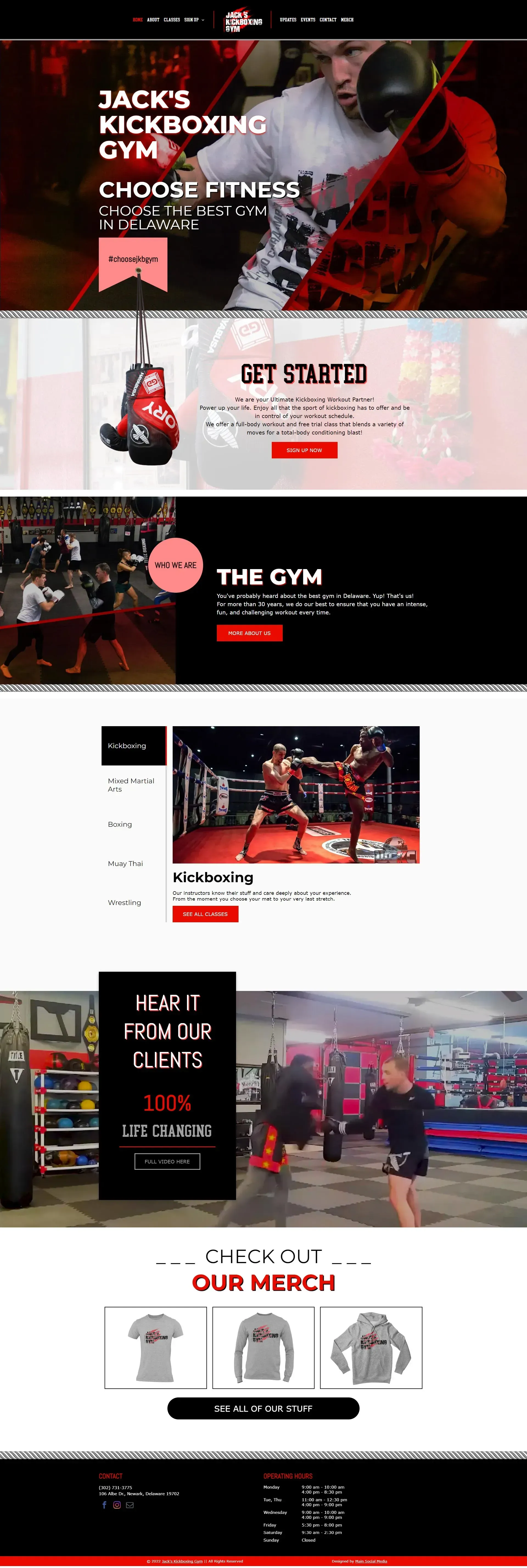 A screenshot of a landing page for Kickboxing gym website.