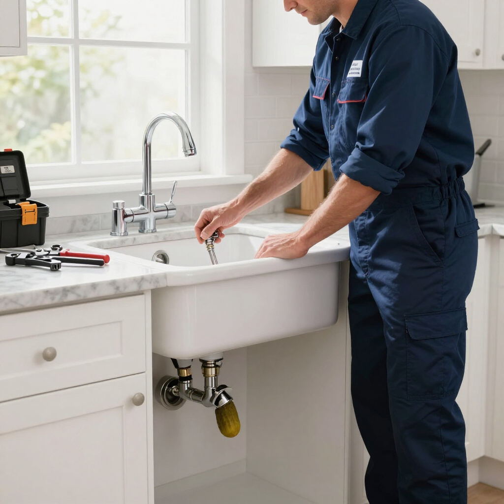 Plumber repairing a kitchen sink