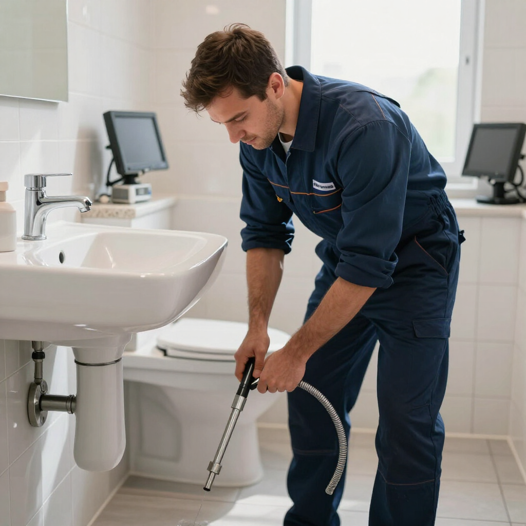 Drain cleaning service in progress